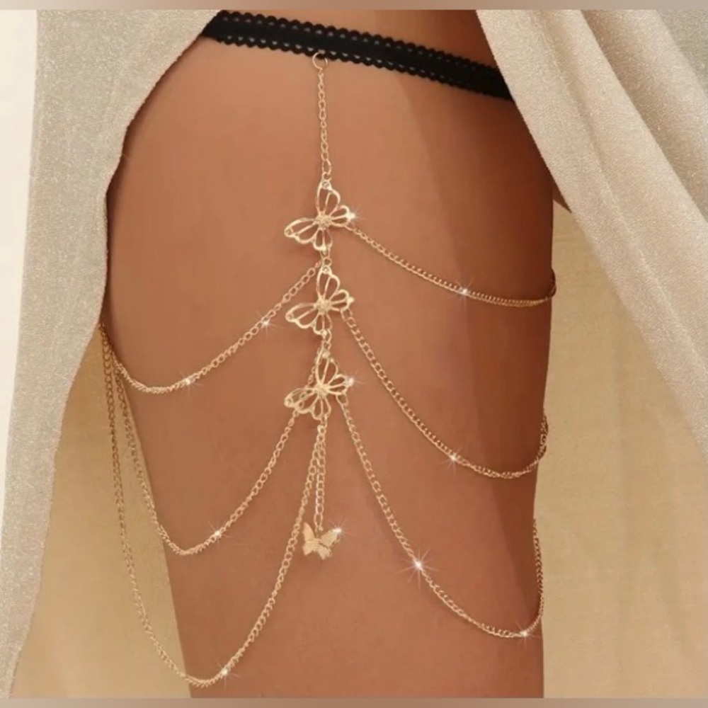 Womens Fashion Sexy Beach Club Party Gold-Tone Butterfly Leg Chain